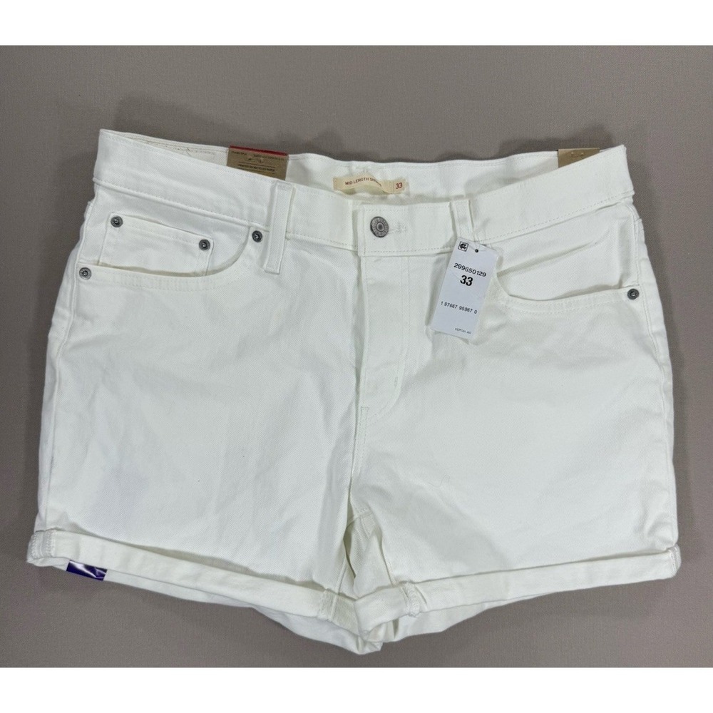 Levi's Jean Shorts Women's 33 White Denim Cotton Stretch Mid Rise Cuffed